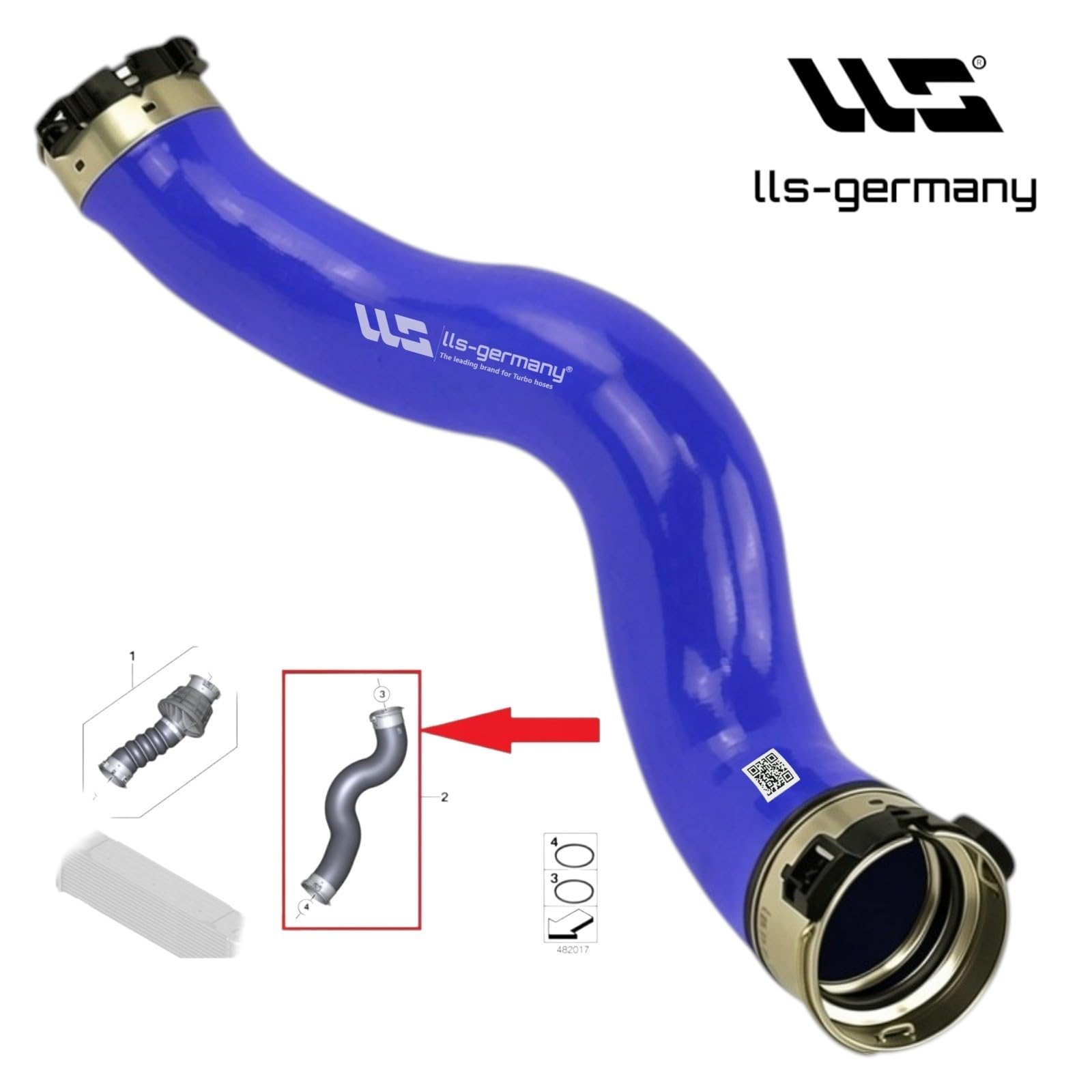 LLS-GERMANY Ladeluftschlauch verstärkt kompatibel mit BMW 5er (G30, F90), 5er Touring (G31), 520d, 520d xDrive, 525d, 2.0 Diesel, 163 190 211 231 PS, OEM: 11618572859