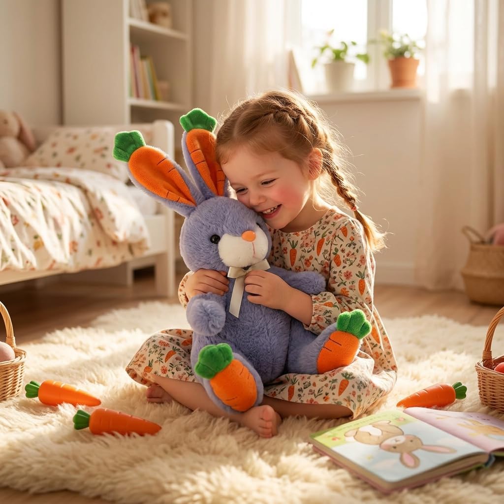 HollyHOME Bunny Stuffed Animal, Bunny Plush Toys, Cute Carrot Rabbit Easter Gift for Kids Girls Boys 15 inch Navy Blue