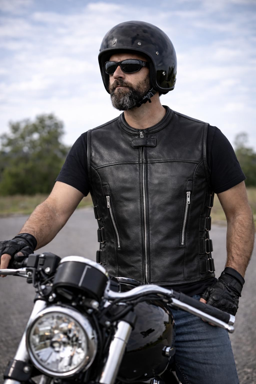 PAULGOS Lederweste Weste Kutte Leder Biker Rocker Motorrad Clubweste Bikerweste Motorradweste Schwarz BW10