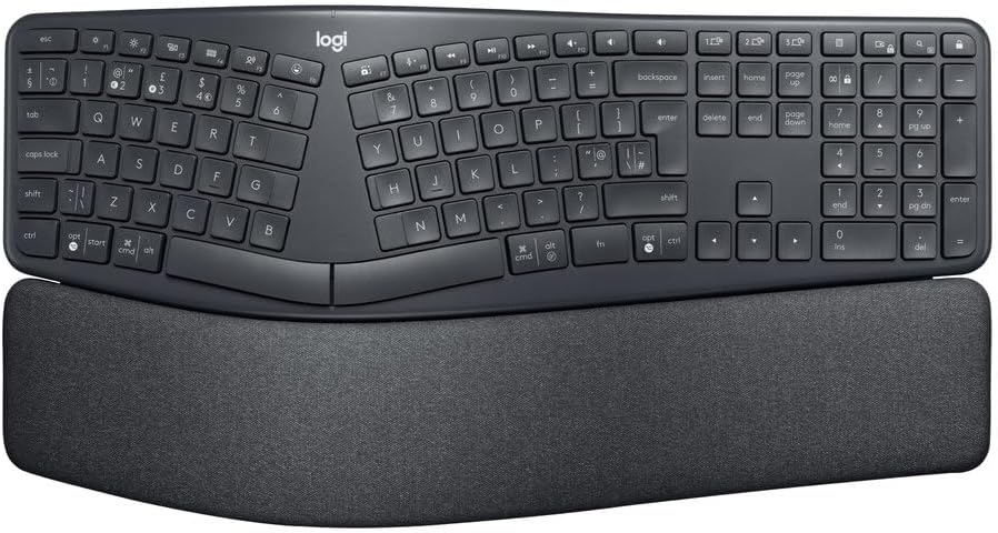 Logitech ERGO K860 Wireless Ergonomic Keyboard - Split Keyboard, Wrist Rest, Natural Typing, Stain-Resistant Fabric, Bluetooth and USB Connectivity, Compatible with Windows/Mac, Arabic Layout