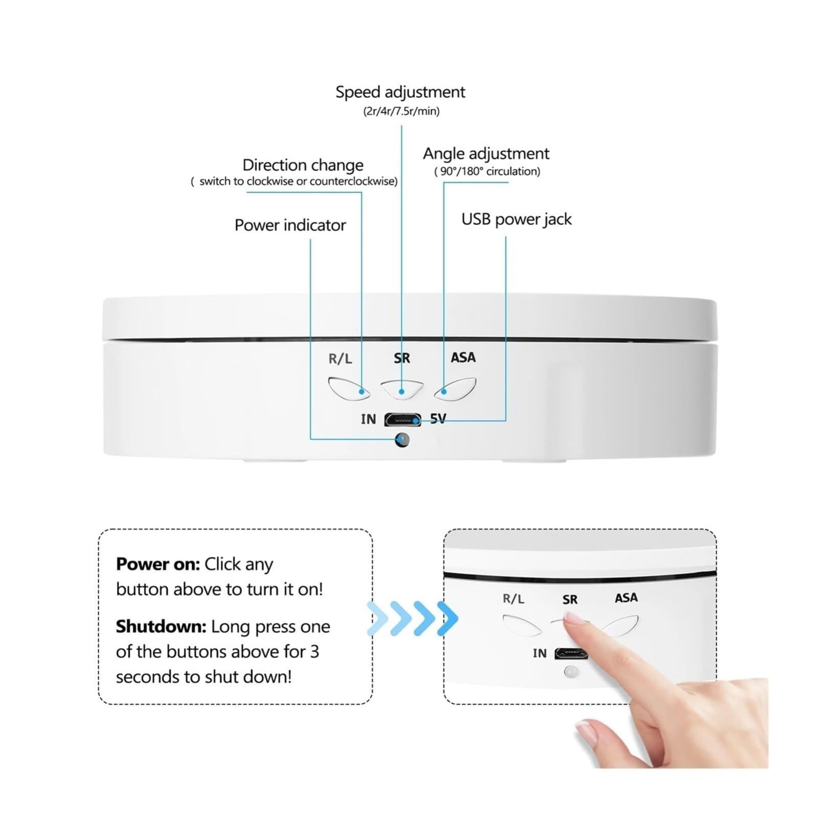 Miroir De Présentoir Rotatif Électrique 146 Mm À 360 Degrés