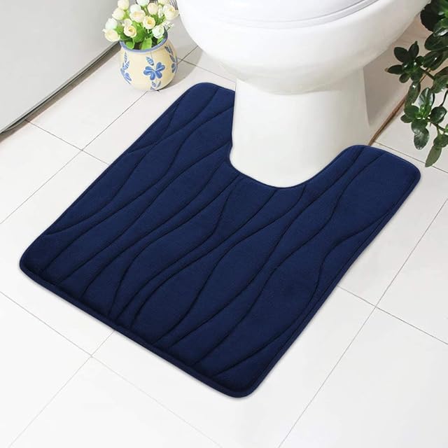 smiry U-Shape Toilet Pedestal Bath Mat - Extra Soft Non-Slip Bathroom Mat Absorbent Machine Washable Bath Rugs for Bathroom, 50 x 60 cm, Navy Blue