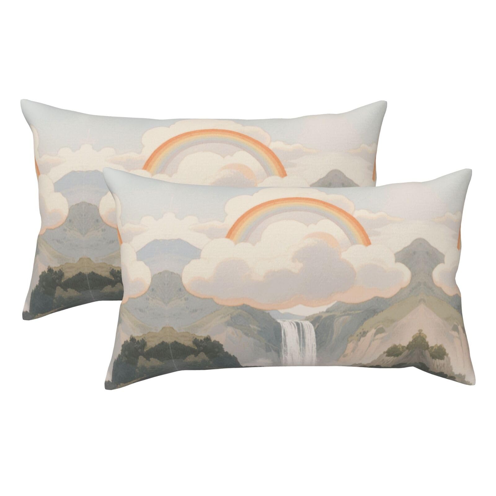 Pastel Cloud with Rainbow Sky Luxury King Pillowcases Set of 2, Plush Velvet Feel Pillow Covers with Hidden Zipper, Skin & Hair Friendly, 20x36 Inches Pillow Cases for Sleeping Gift