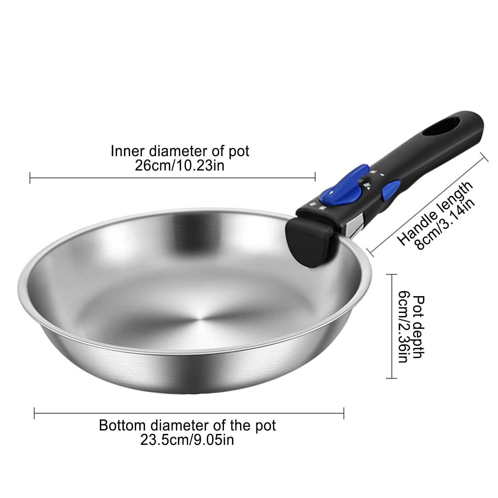 Sartenes antiadherentes, juego de sartenes con mango desmontable, utensilios de cocina de acero inoxidable sin revestimiento, apto para horno, diseño apilable que ahorra espacio, 3 piezas, ideal para