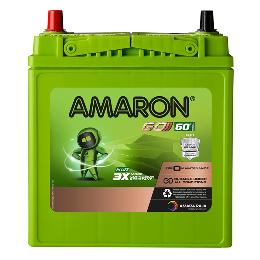 Amaron Go Series Hi Life Car Battery - Amaron Go - Go 38B20L with Warranty- 60 Months (30 Months Free + 30 Months Pro Rata)