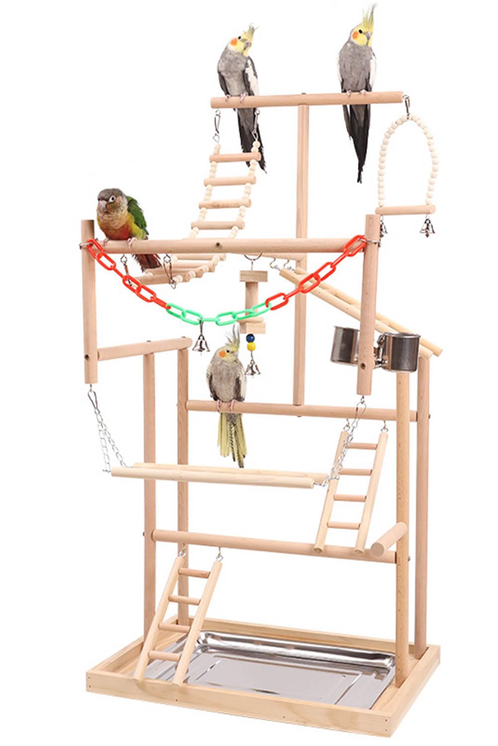 Genérico Parque para pájaros, Parque para Loros, Soporte Grande de Madera para Loros de 4 Niveles, Adecuado para Loros, periquitos y pájaros