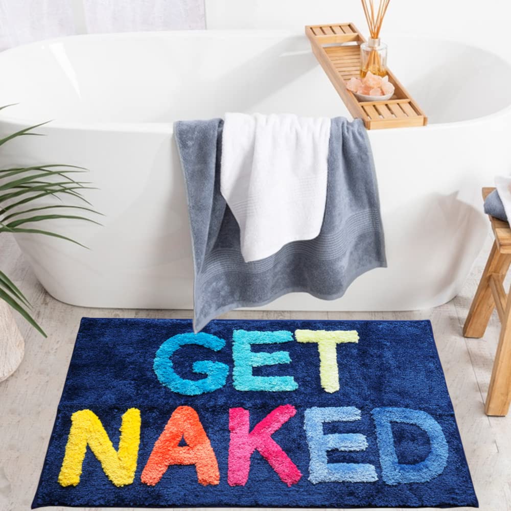 Evovee Get Naked Badematte, , niedlich, Badezimmerteppiche, blau, Regenbogen, mehrfarbig, bunt, für Dusche, Badezimmerdekoration, niedliche, rutschfest, waschbar (Regenbogenblau)