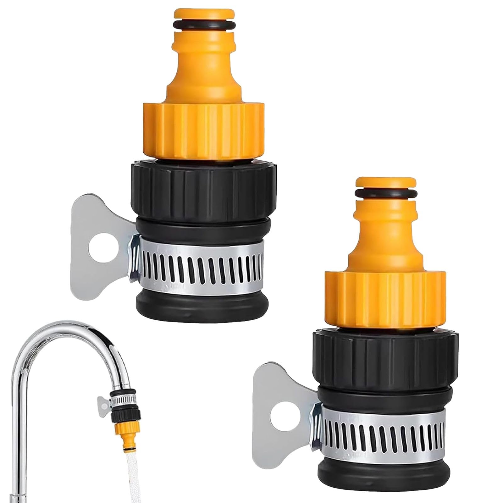 2 Pack Kitchen Tap Hose Connector Standard Taps & Garden Hose Pipes – Easy Install Leak-Resistant Fitting for Indoor & Outdoor Use – Quick Connect Tap to Sink Hose Adapter for Washing & Cleaning
