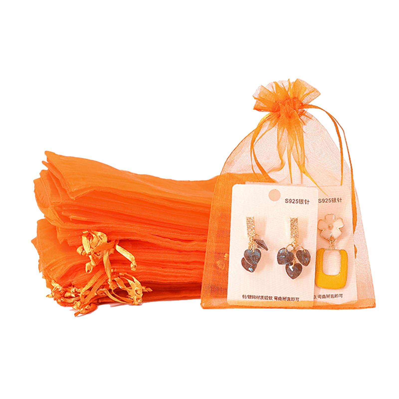 100pk Orange Organza Gift Bags,7x9cm Small Organza Favor Bags,Wedding Jewelry Pouches with Drawstring,Mesh Candy Favour Bag Party Sweet Bags for Birthday,Wedding,Christmas,Gift Wrapping