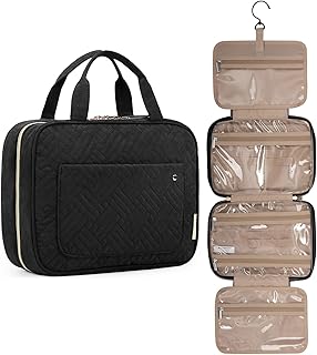 BAGSMART Hang Travel Toiletry Bag Water-Resistant Makeup Cosmetic Bag Travel Organizer Wash Bag for Accessories Shampoo Full Sized Container Toiletries Black