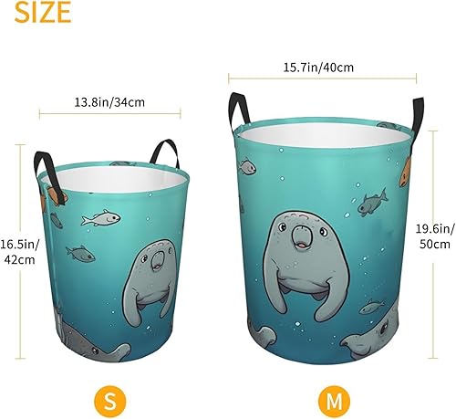 Miniatura 5 de Crazy Save Manatee print Circular Hamper Waterproof Storage Bin Organizer Basket Laundry Hamper With Handles For Clothes Toys Medium