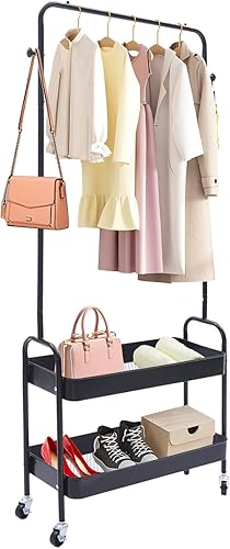 kunghei Perchero de entrada con estante de almacenamiento de zapatos y ganchos, organizador de armario independiente para ropa, estante de ropa de