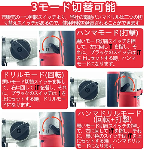undefined ハンマードリル 電動ハンマドリル 1500W 強力 100V コード式 SDSプラスシャンク 低振動機構 3モード コンクリートφ32mm/鉄工φ13mm/木工φ40mm 電気ドリル 電気ハンマ 収納入れものと手袋を贈る の商品画像 6