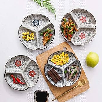 Amazon.co.jp: 7.5号三つ仕切り皿（青い椿）/おうち料亭/業務用