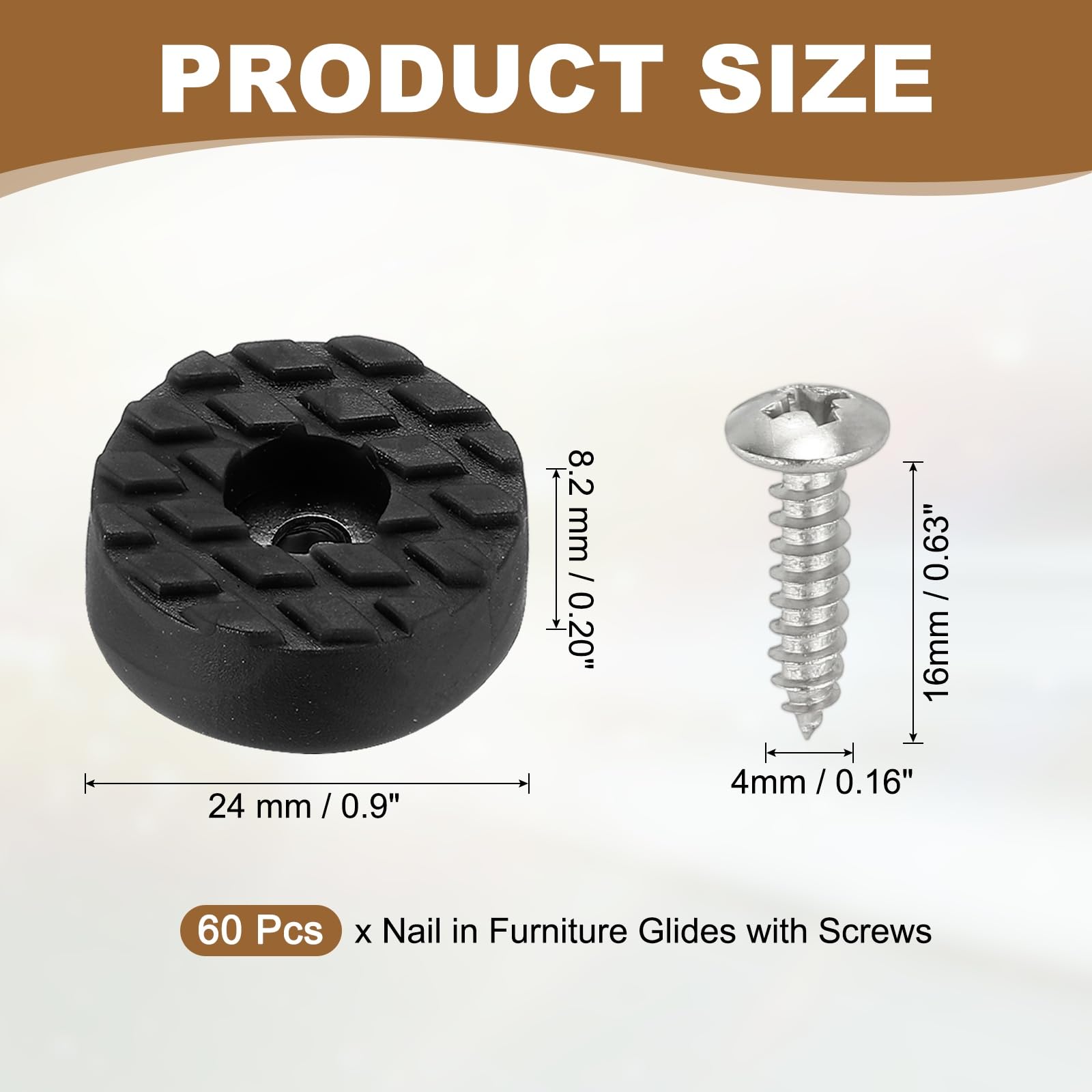 PATIKIL 24mm Screw-On Rubber Feet for Furniture 60 Pcs Non Slip Furniture Pads Chair Glides Table Leg Protectors for Hardwood Floor Cutting Board Electronics Black - Image 2