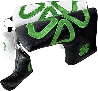 パターカバー ピンタイプ クローバー キーリング付き 刺繍 パターカバー ゴルフヘッドカバー マグネット開閉