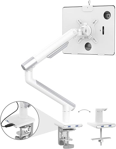 Soporte de escritorio para tableta, abrazadera de brazo de montaje de escritorio CTA con carcasa de seguridad y extensores USB para iPad de 10.9