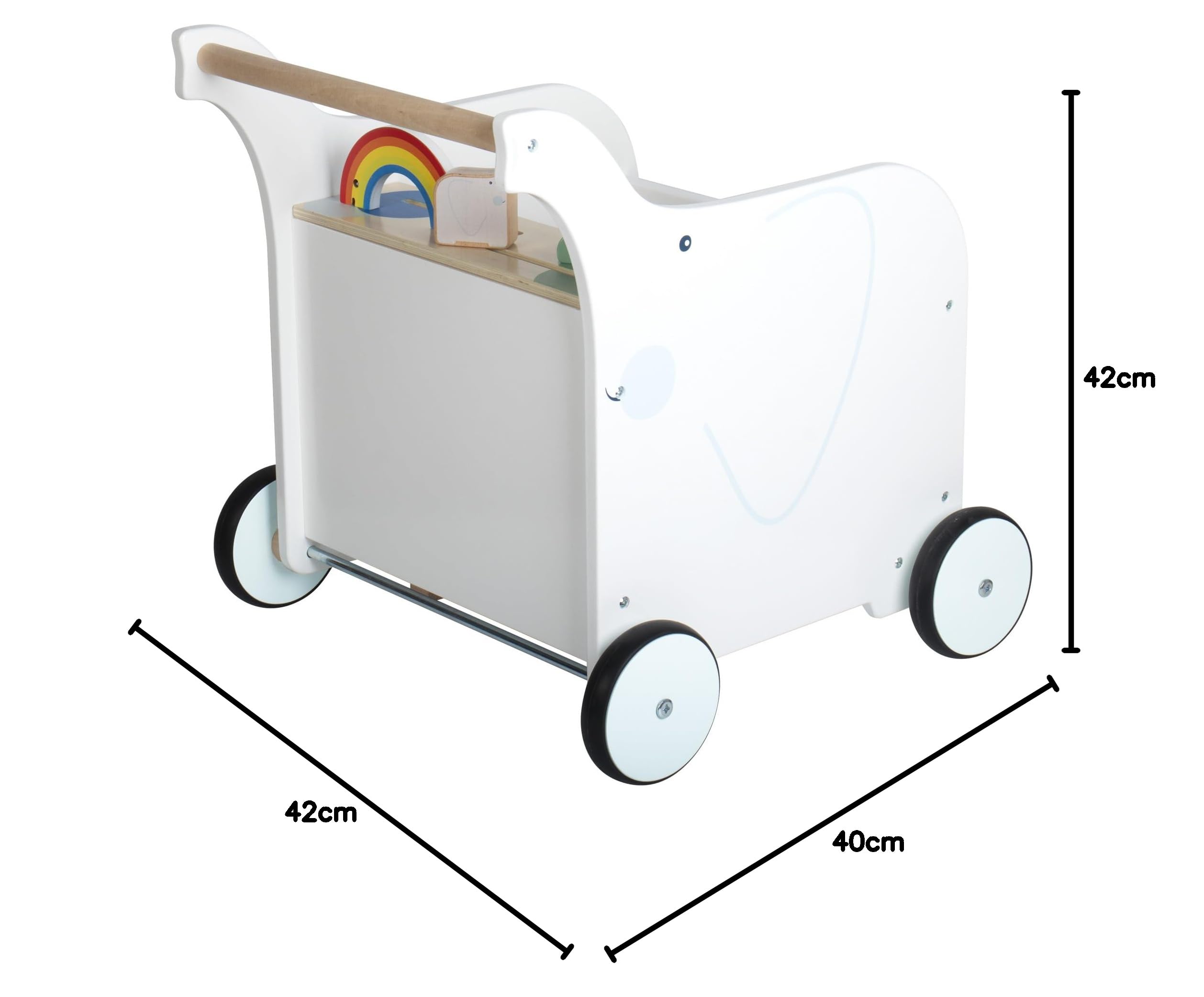 small foot Lauflernwagen Spielzeugbox Elefant aus Holz, mit Bremse und gummierten Rädern, für Kinder ab 1 Jahr, 12535