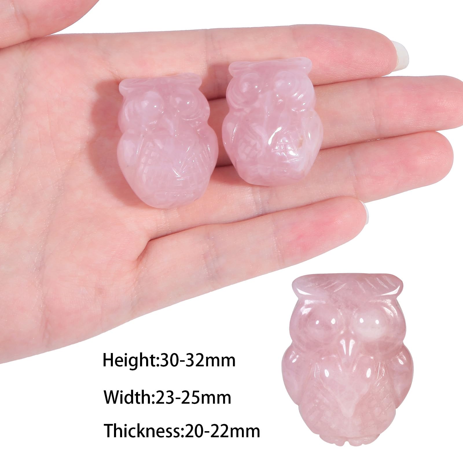 Nupuyai 2pcs Owl Bird Rose Quartz Mini Crystal Stone Statue Carved Animal Figure, Stones Pocket Figurine Ornament Home Office Decor - Image 2
