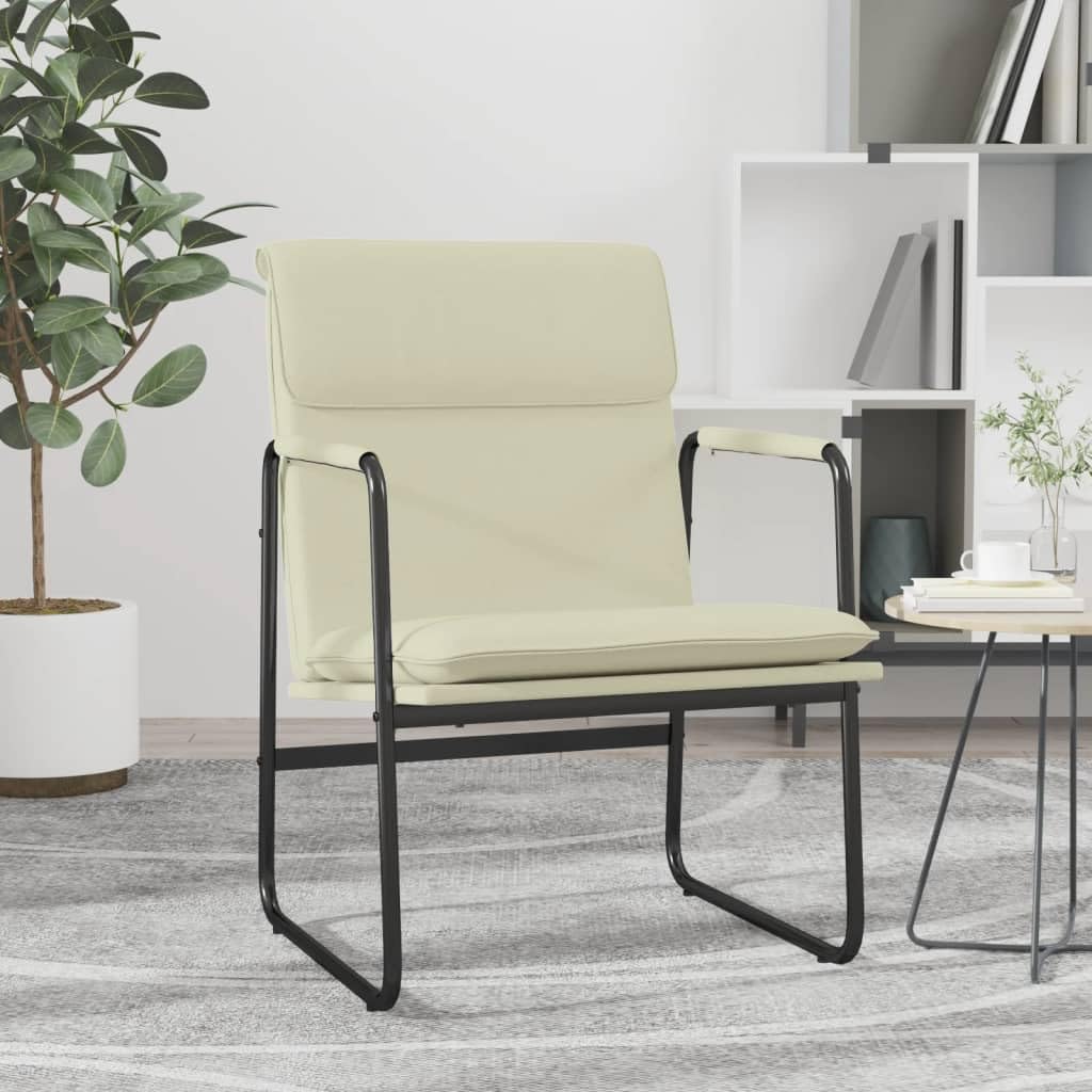 Fotel wypoczynkowy, kremowy, 55 x 64 x 80 cm, sztuczna skóra, fotel relaksacyjny do salonu, sypialni, biura, przytulna sofa wewnętrzna, wygodne siedzenie