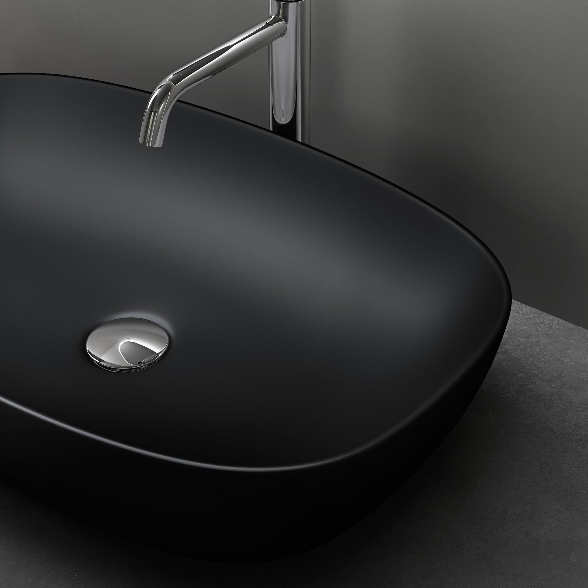 doporro Lavabo da Appoggio 60x39,5x14cm, Lavandino Bagno Brüssel104 in Ceramica con Nano Rivestimenti inclusi, Nero opaco