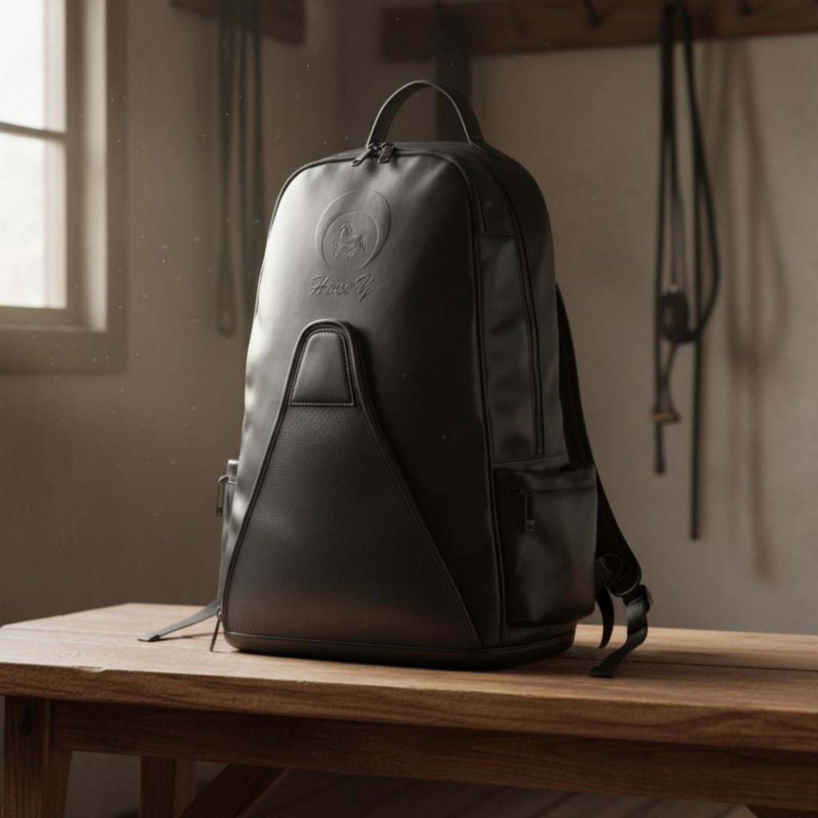 Zaino Equestre Borsa Attrezzatura Cavallo Sacca Casco Zainetto Stivali con Tasca Casco Modellata E Scomparto Stivali Ventilato Materiali Resistenti