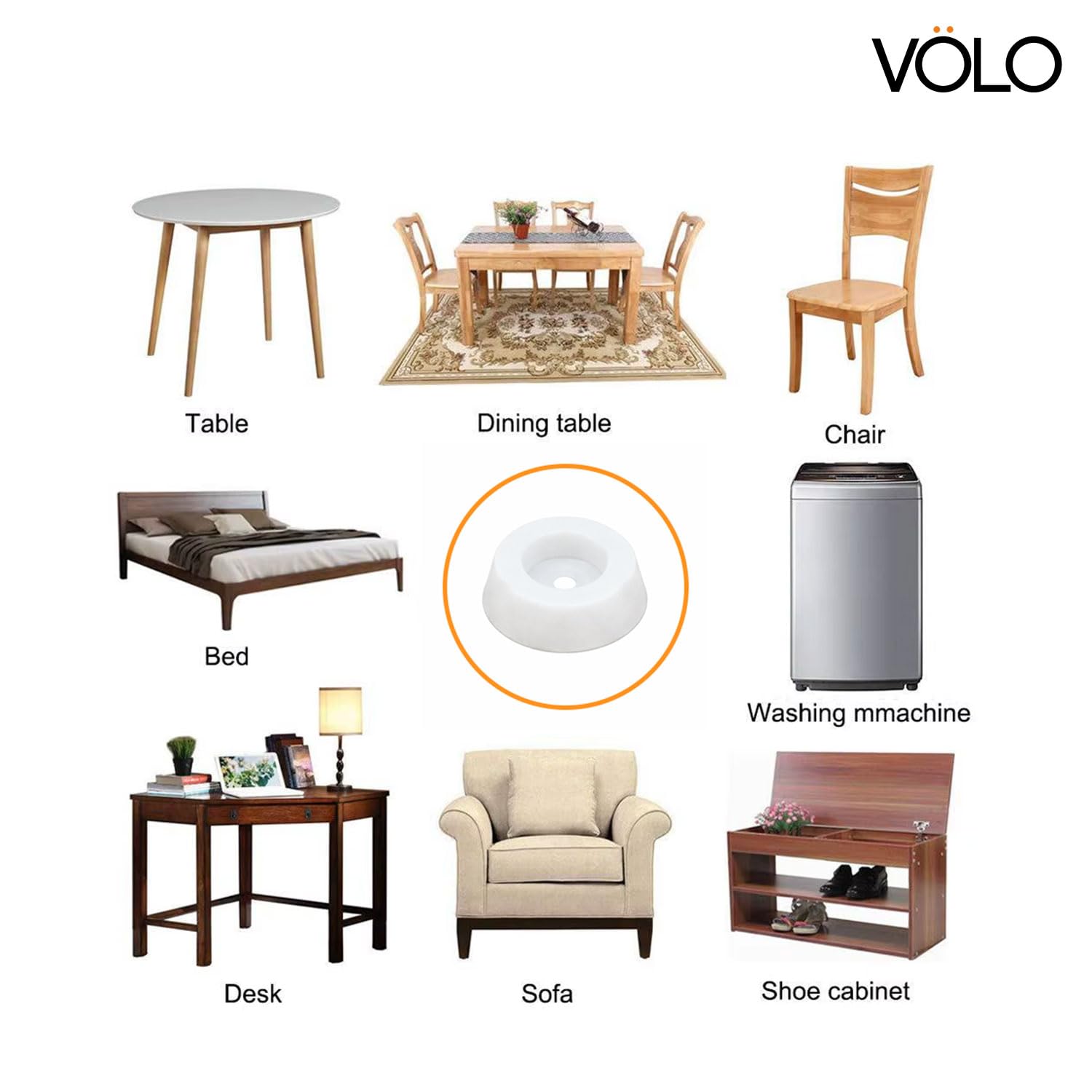 VOLO Pack of 12 Round PVC Screw-On Furniture Buffer Pads – Non-Skid Floor Protectors for Sofas, Chairs, Tables, Noise Insulation, White Nylon 3