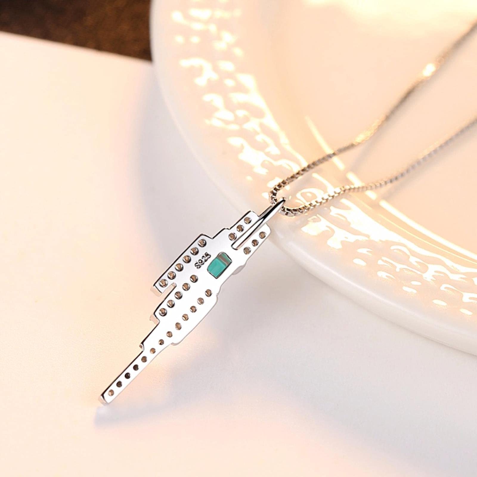 Collana a Catena con ciondoli e ciondoli romantici da Donna, Pietra Blu-Verde Smeraldo con Piccoli Cristalli CZ Attorno all'argento S925