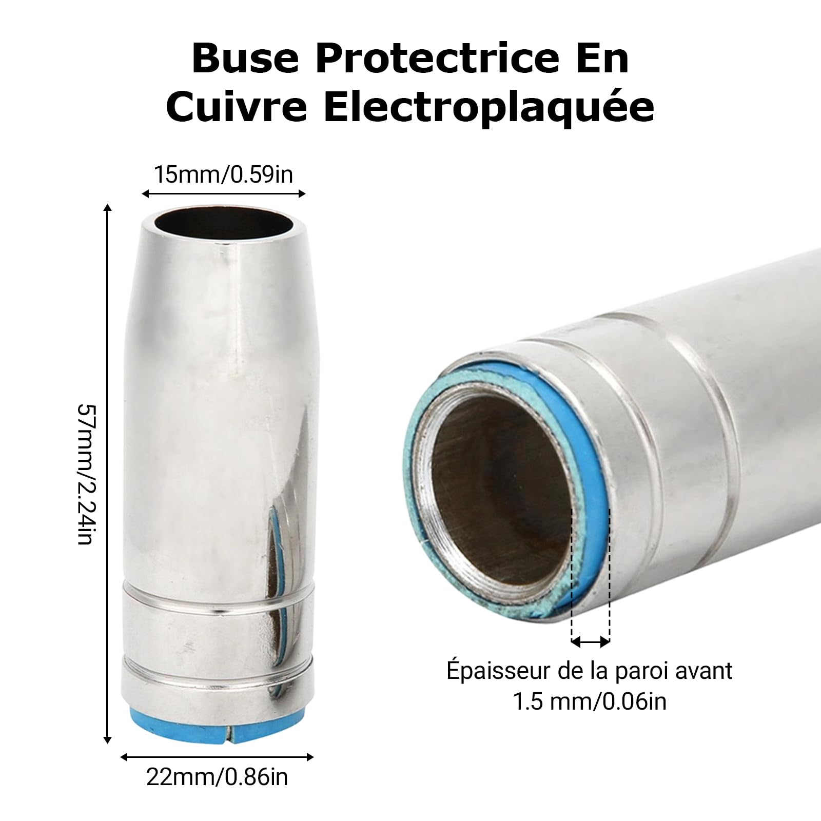 Lot de 5 buses de gaz MIG, consommables de torche de soudage MB 25AK MIG MAG, buse de gaz conique de 15 mm pour torche de soudage Binzel MB 25AK MIG/MAG