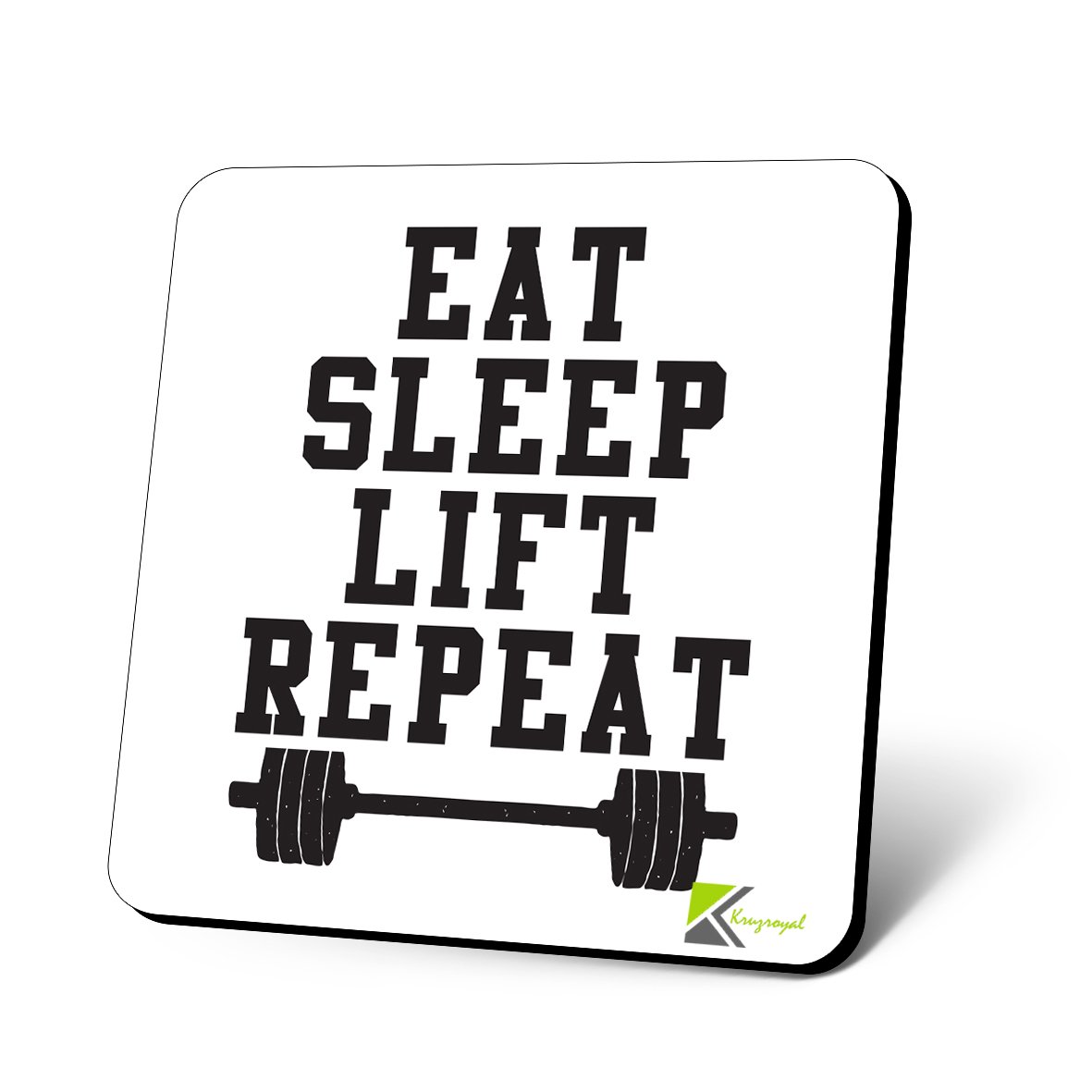 KruzroyalCS906 Eat Sleep Lift Repeat/Gift for Gym Lover Novelty Funny Coffee Tea Drink Gift Glossy MDF Wooden Coaster