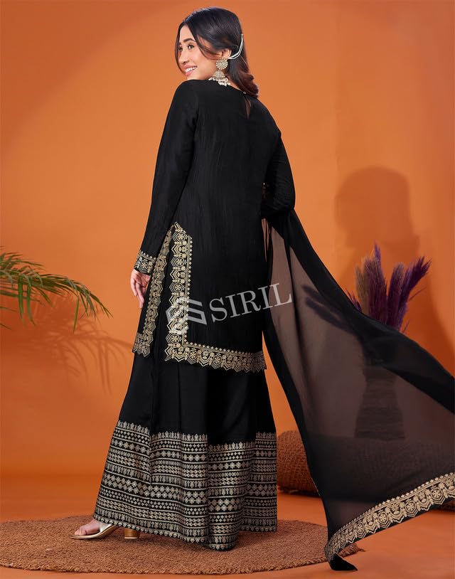 Image of SIRIL Women's Rayon Suit Set for Women | Foil Printed Kurta with Sharara & Dupatta | Straight Kurta Set
