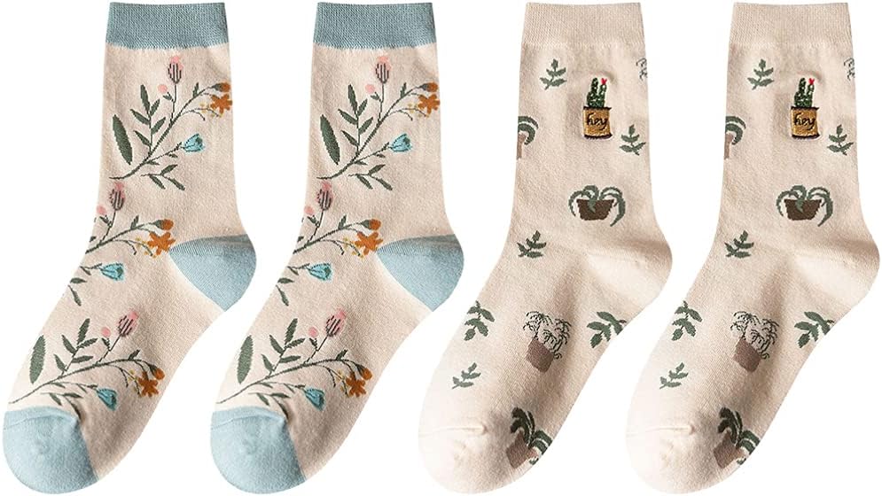 KESYOOSox 2 Pairs Cotton Spring Autumn Socks Flower Tube Socks Female Leisure Fresh Socks Calcetines Para Mujer