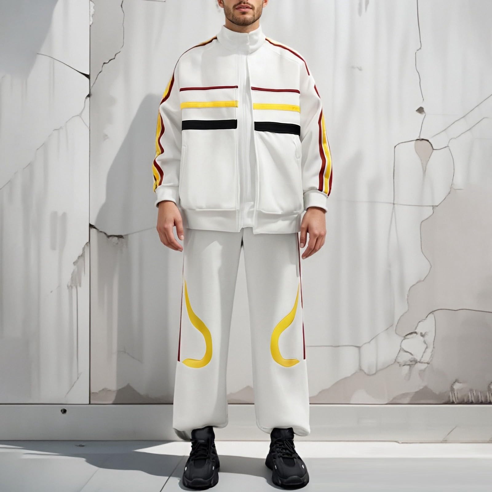 Generisch Męski dres treningowy, modny motyw 2-częściowy, hip hop, Y2K, streetwear, bluza z kapturem + spodnie do biegania, zestaw dla mężczyzn, strój rekreacyjny, outdoorowy, bluza z kapturem, luźny
