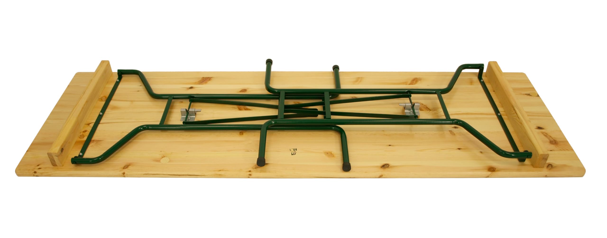 DEGAMO Stehtisch Bartisch Bamberg 70 x 220cm, Gestell Stahlrohr dunkelgrün, Tischplatte Kiefernholz transparent beschichtet, klappbar, Höhe 110cm