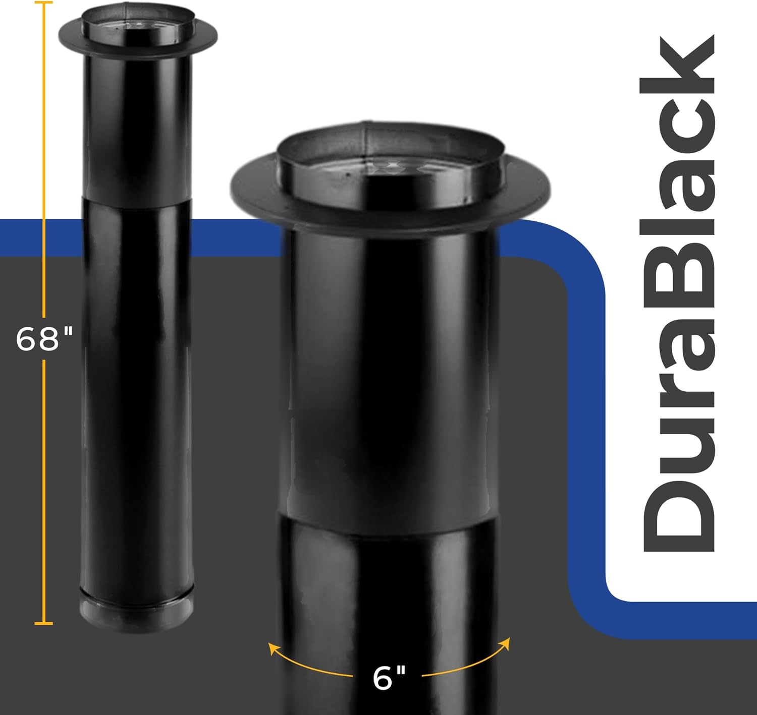 DuraVent 6DBK-TL DuraBlack Single Wall Telescoping Black Finishing Stove Pipe to Vent Smoke and Exhaust, 48 to 64 Inches Long by 6 Inch Diameter