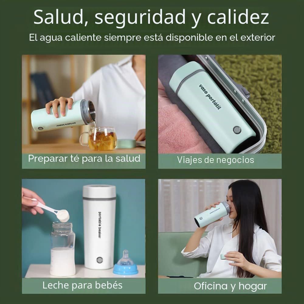 Andoer Hervidor Eléctrico de Viaje Portátil 3 en 1 de Doble Capa en Acero Inoxidable 304, Apagado Automático para Preparar Té, Café y Leche, 350 ml