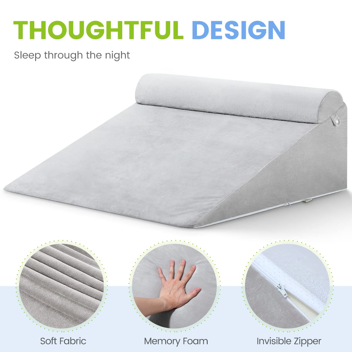 OasisSpace Wedge Pillow - Extra Large Orthopedic Bed Wedge Pillow Set, Memory Foam Sitting Wedge Pillow for Adults, Wedge Pillow for Sleeping, GRED and Acid Reflux (12''Hx35''Lx32''W)