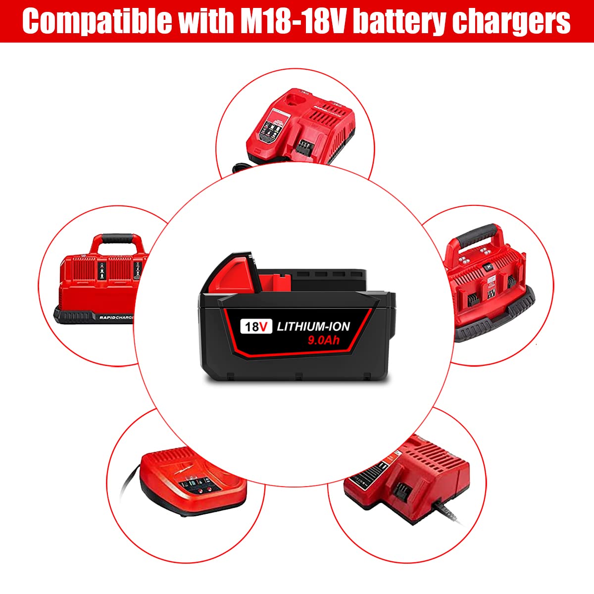 Compatible With Milwaukee Tools Replacement For Milwaukee 18V Battery ...