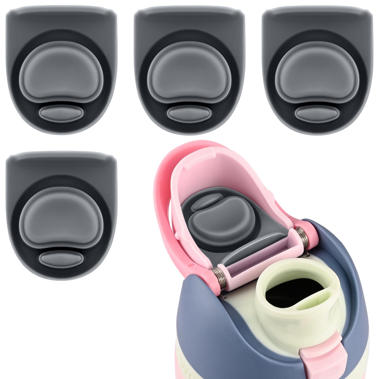 4pcs Replacement Stopper Seal Gasket Compatible with Owala FreeSip 24oz 32oz, Water Bottle Lid Insert Cap Silicone Seal Parts for Owala 16/19/24/32/40oz Spout Mouthpiece Accessories (Gray) - 1