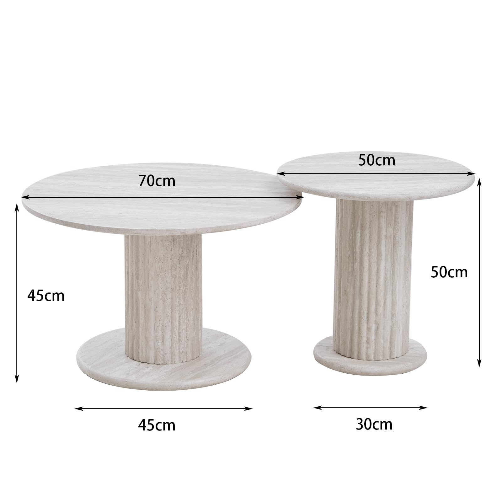 GrandCA HOME Set di 2 Tavolini Rotondi Impilabili con Gambe Cilindriche ed Effetto Travertino Grigio Finto, Tavolino da Caffè in Stile Minimalista Moderno per Soggiorno o Camera da Letto