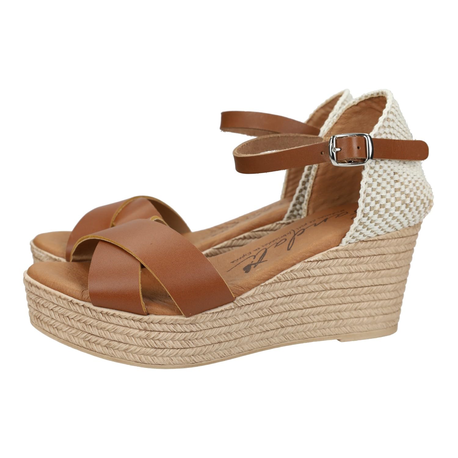 SANDALI M704 Marrones de Piel para Mujer con cuña de 6cm, Verano con cuña, Hechas en España Mujer