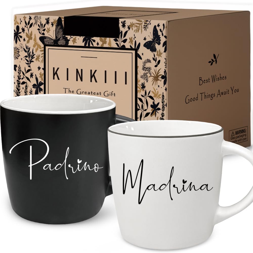 Godparent Proposal Coffee Mug Set Gifts with Padrino and Madrina, Unique Baptism Godfather Godmother Present from Godchild, Christmas Thanksgiving Birthday or Baptism Celebration, 13Oz