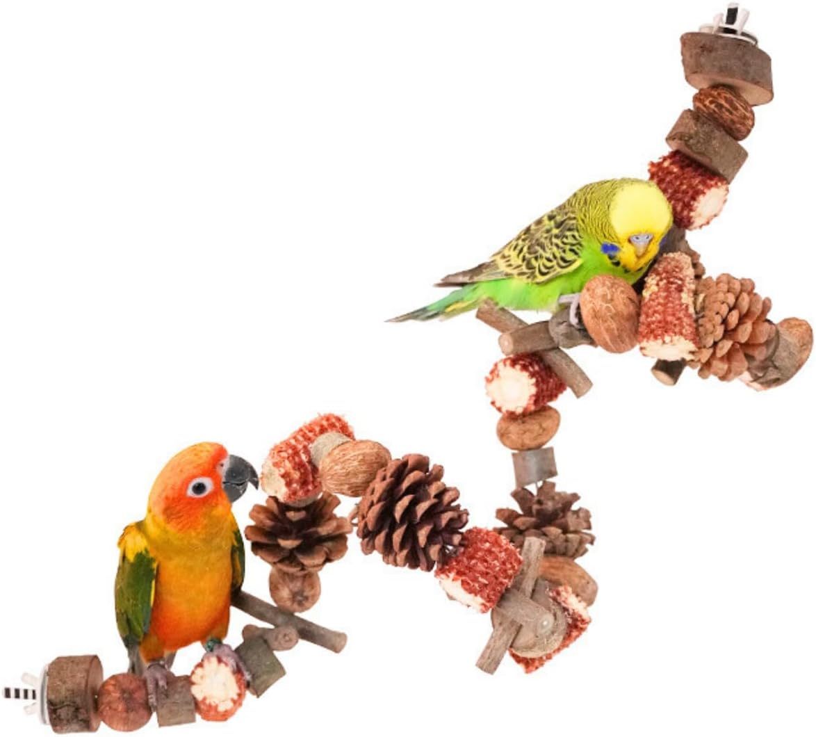 Bird Chew Toys, Bird Climbing Toys, Parrot Toys Grinding Mouth Bite Resistance, Natural Nuts Wood Pinecones Rotating Ladder, Hanging Chew Toys for Parrots Quakers, Budgies Conures (39.3inch)