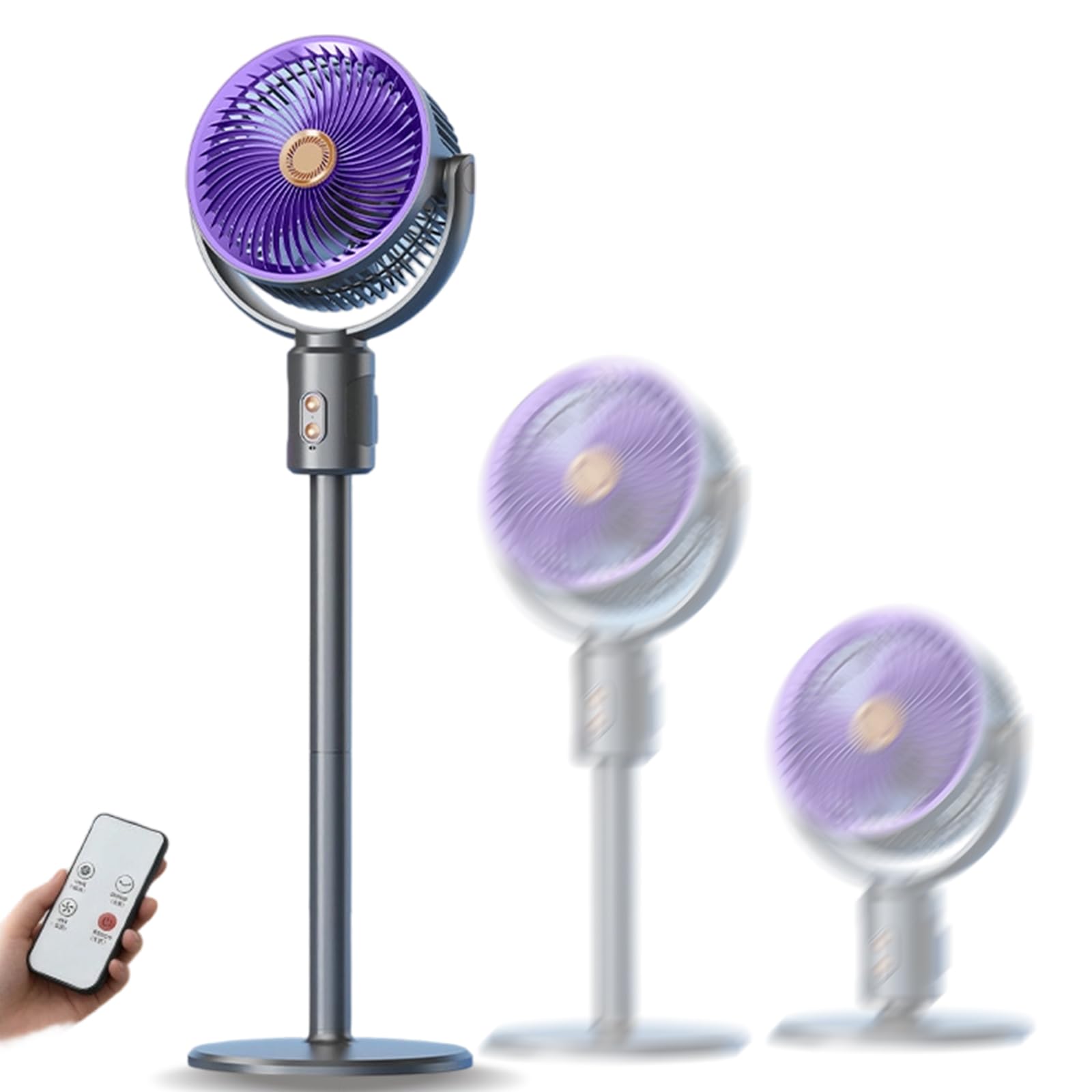 Pedestal Fan with Remote Control, Standing Fans for Bedroom, Adjustable Height Floor Fan, Oscillating Silent Night Cooling Fans for Home Office Summer, 5 Speeds，Purple：Head-shaking