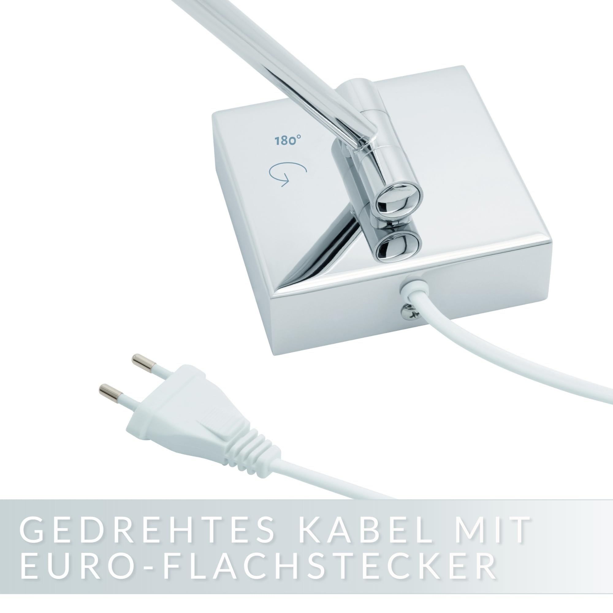LED Kosmetikspiegel Verona – eckiger 5-facher Vergrößerungsspiegel mit Sensor & Wandmontage – Schminkspiegel mit automatischer LED-Beleuchtung, ausziehbarem Gelenkarm & weißem Kabel