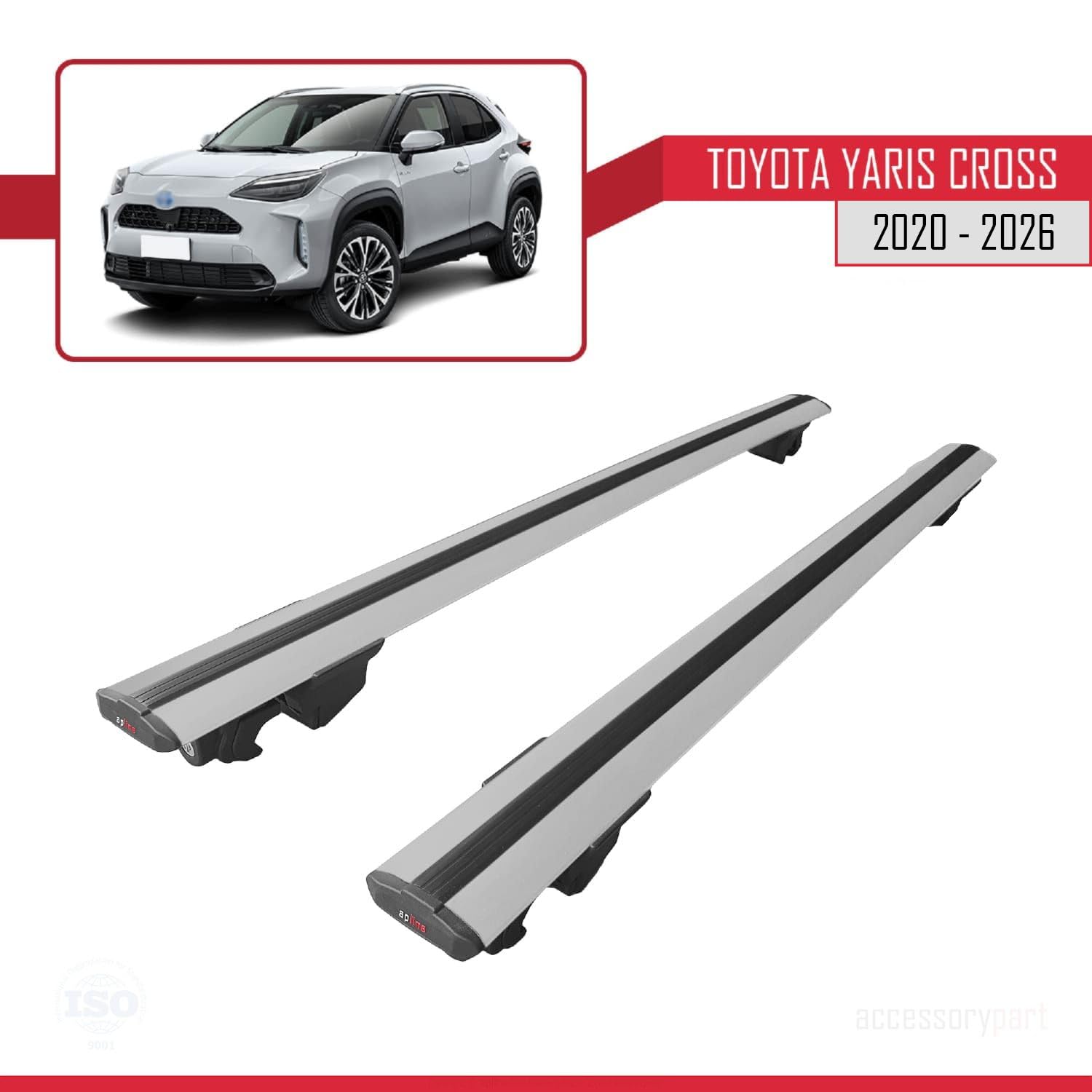 Compatible con Toyota Yaris Cross (XP210) 2020-2022 Modelo Hook Barra de Techo Auto Portaequipajes Barras Transversales Gris Aluminio 2 Barras