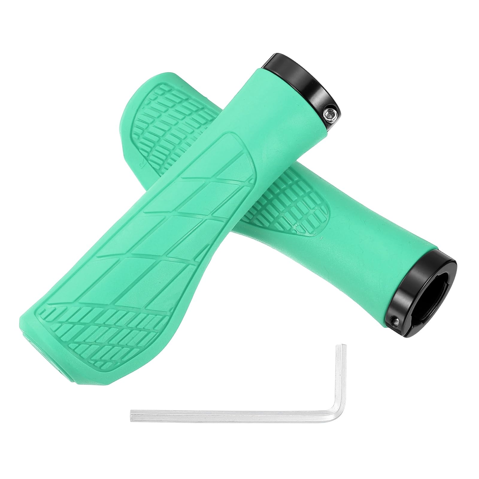 YELARXI Ergonomic Bike Grips, Bicycle Handlebar Grips Bike Handle Bar Wrap with Wrench Non-Slip 5.3Inch & Light Green & Diamond-Texture - Fitting for (Mountain Bikes/Road Bicycles/Scooter) โ image 1