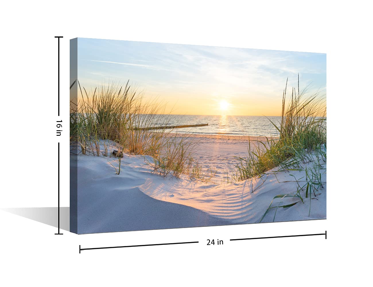 TISHIRON Wall Art Sandy Beach Sunrise Pictures Painting on Canvas Wall Art Modern Framed Seaside Canvas Prints Ready To Hang(24X16in) — view 2