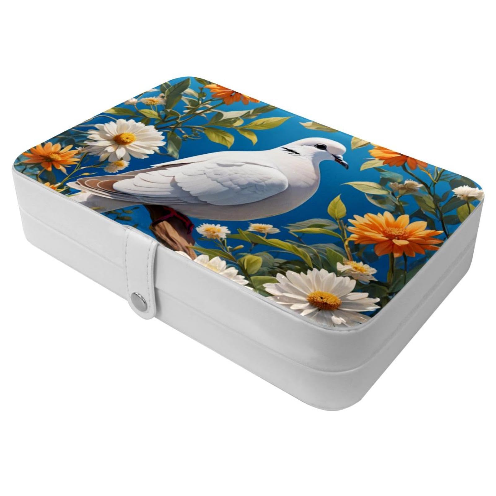 Boîte à bijoux pour femmes et filles avec miroir intégré et motif colombe