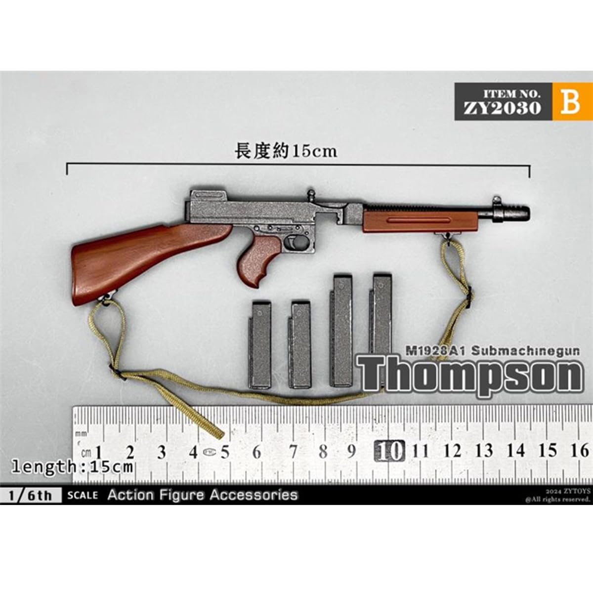 HiPlay ZYTOYS, Thompson Mitragliatore ZY2030B, accessorio per figura in scala 1/6 per figura da collezione da 30,5 cm